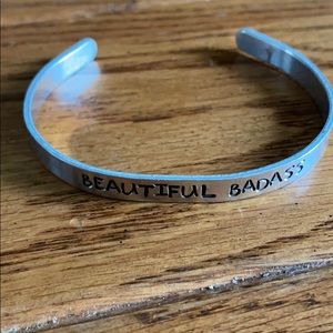 “Beautiful Badass” Silvertone cuff bracelet